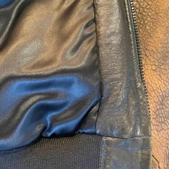Vintage 80's Fog City Leather Two Tone Black/Brown Bomber Jacket -Large - Picture 9 of 14